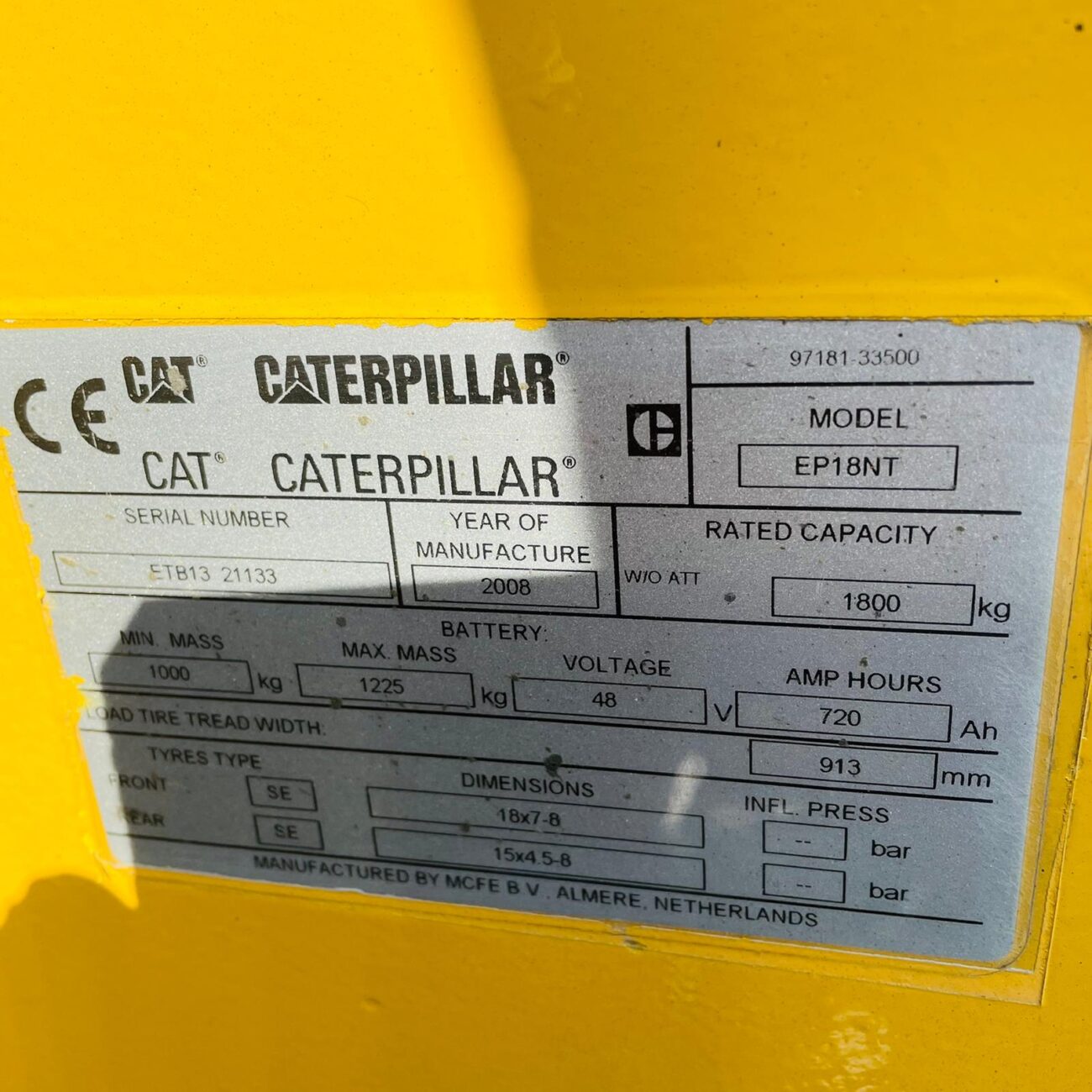 CAT EP18NT USED ELECTRIC FORKLIFT (#3452)