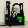 Side view of green EP CPD15TVL lithium electric forklift