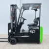 Side view of green EP EFS151 lithium electric forklift ultra compact